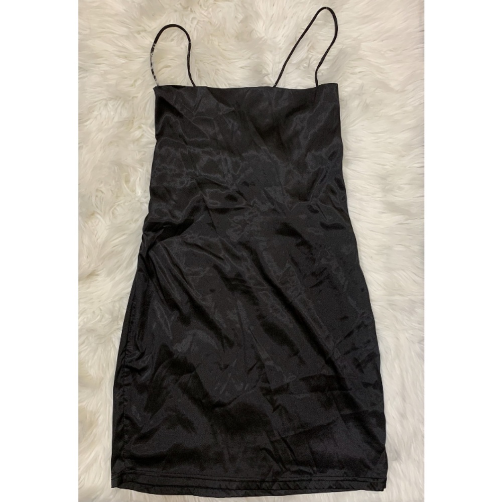 Fashion Nova black mini backless satin dress